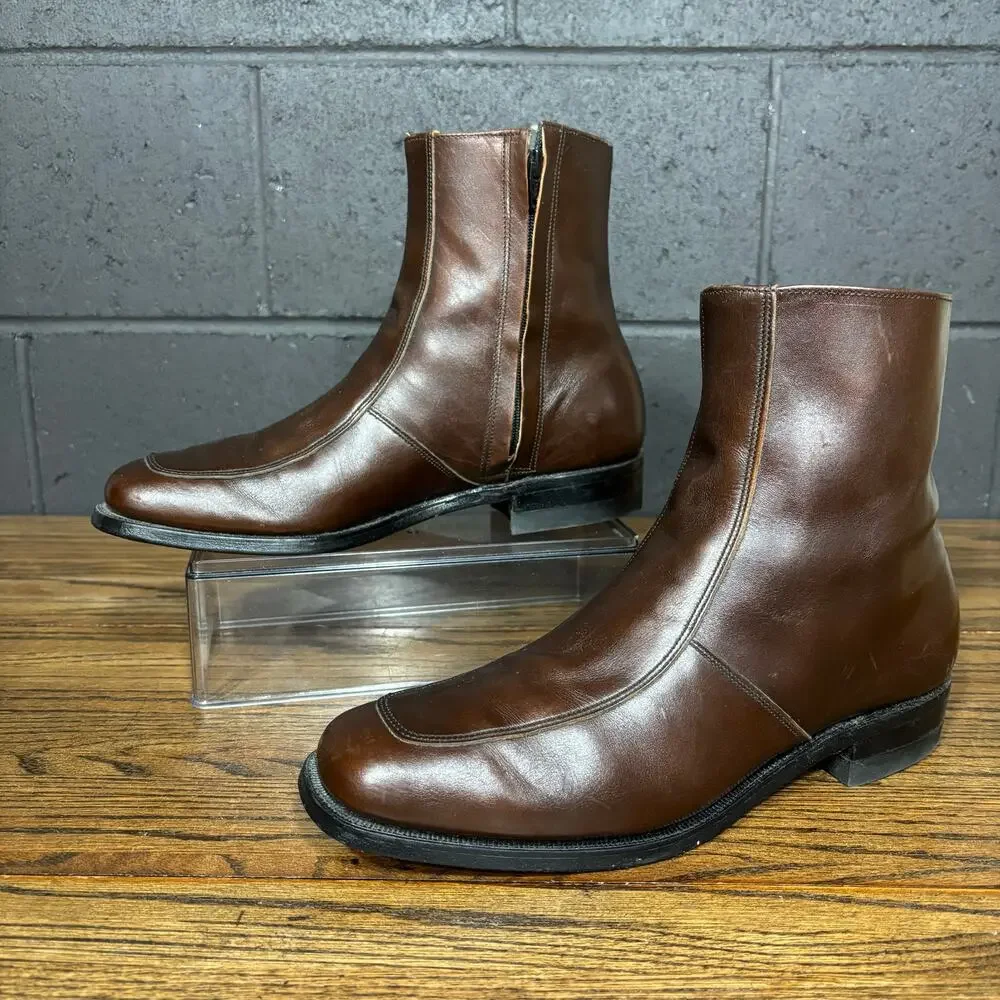 Vintage O’Sullivan Brown Leather Side Zip Ankle Boots Men’s 10 C Made in USA